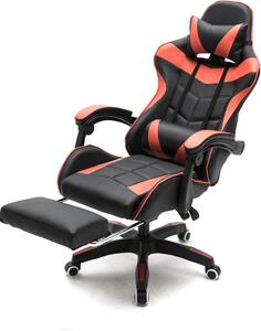 Sedia da ufficio con poggiapiedi - Sedia da corsa - Seduta confortevole - Schienale regolabile - Altezza 84 cm - Colore rosso e nero
