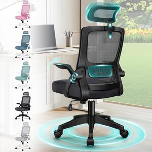 Sedia da ufficio con supporto lombare - Sedia ergonomica per il lavoro - Ideale per lunghe sessioni di lavoro - Poggiatesta regolabile - Dimensioni: 59x51x128 cm - Colore: nero