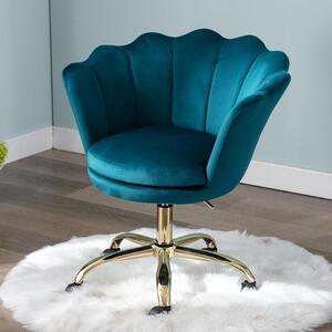 Sedia da ufficio girevole, rivestita in velluto, ideale per il lavoro da casa. Design floreale. Dimensioni: 60x70x86 cm. Colore: turchese