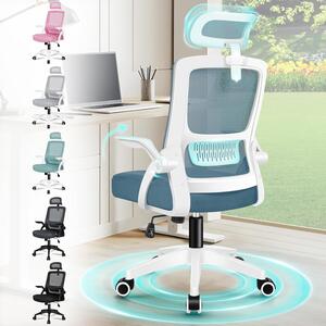 Sedia da ufficio con supporto lombare - Sedia da lavoro confortevole - Ideale per il lavoro da casa - Poggiatesta regolabile - Capacità di carico: 180 kg - Colore: blu