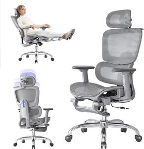 Sedia da ufficio ergonomica - Sedia confortevole - Ideale per il lavoro da casa e lo studio - Con poggiapiedi regolabile - Schienale a 5 zone - Grigia