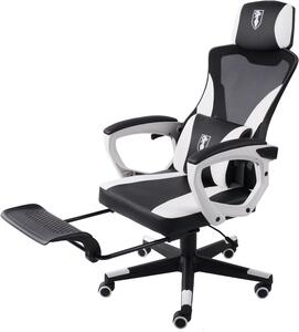Sedia da gaming dal design racing - Sedia da ufficio confortevole - Ideale per lunghe sessioni - Poggiapiedi pieghevole - Portata massima: 120 kg - Colore: nero e bianco