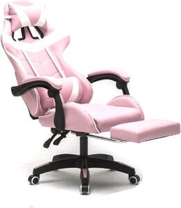 Sedia da gaming con poggiapiedi - Sedia da ufficio racing - Comfortevole per lavorare - Design ergonomico - Altezza 128 cm - Rosa e bianco