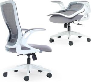 Sedia da scrivania pieghevole - Sedia da lavoro compatta - Ideale per lavorare da casa, offre comfort - Supporto lombare regolabile - Taglia unica - Bianco grigio