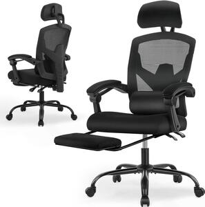 Sedia da ufficio ergonomica - Sedia da lavoro confortevole - Ideale per il lavoro da casa - Con supporto lombare - Regolabile - Nera