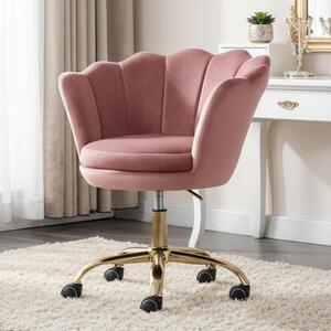 Sedia da ufficio in velluto - Sedia girevole imbottita - Comfort per lavorare - Schienale a forma di petali - 76 x 42 x 44 cm - Rosa
