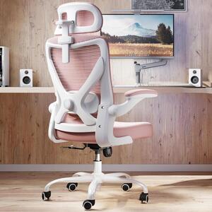Sedia ergonomica da ufficio - Sedia per computer, sedia da gaming - Comfortevole per lavorare - Supporto lombare regolabile - Capacità di carico: 150 kg - Rosa