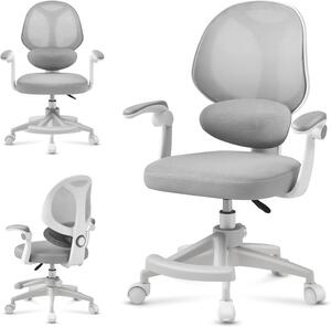 Sedia da scrivania per bambini - Sedia girevole in pelle - Seduta confortevole - Supporto lombare regolabile - 53 x 64 x 87 cm - Grigia