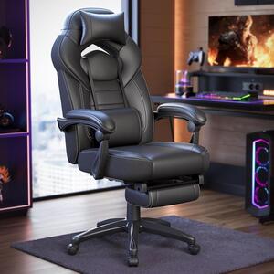 Sedia ergonomica - Sedia da ufficio, sedia da gaming - Comfortevole per lavorare - Con poggiapiedi - Portata massima: 150 kg - Colore: nero