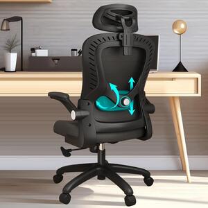 Sedia da ufficio ergonomica - Sedia da lavoro confortevole - Ottimizzazione per il lavoro da casa - Supporto lombare regolabile - Altezza seduta: 10 cm - Colore: nero