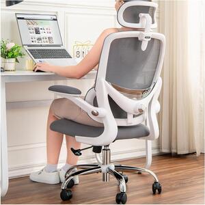 Sedia da ufficio ergonomica - Sedia da lavoro confortevole - Ideale per lunghe sessioni di lavoro - Supporto lombare regolabile - Altezza regolabile da 155 a 185 cm - Bianco e grigio