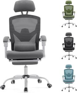 Sedia da ufficio ergonomica - Sedia confortevole - Ideale per il lavoro da casa - Con poggiapiedi - Profondità 99 cm - Grigia
