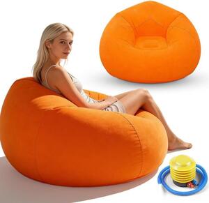 Pouf gonfiabile - Divano gonfiabile - Ideale per il relax all'aperto - Include pompa ad aria - 105x105x60 cm - Arancione
