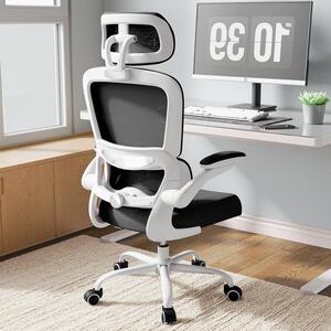 Sedia da ufficio ergonomica - Sedia confortevole - Ideale per il lavoro da casa - Supporto lombare regolabile - Capacità di carico: 150 kg - Bianco e nero
