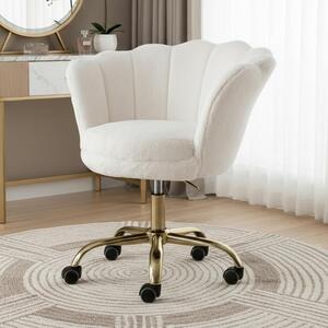 Sedia da ufficio in velluto - Sedia girevole per il trucco - Ideale per l'ufficio domestico - Schienale a forma di petalo - Dimensioni: 60x70x85 cm - Bianco