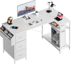 Scrivania angolare con spazio contenitivo - Scrivania a forma di L - Ideale per lavorare da casa e studiare - Dotata di 3 cassetti rivestiti in tessuto - Dimensioni: 120 x 80 cm