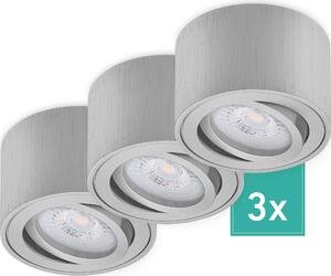Set di 3 faretti da superficie Oktaplex in alluminio piatti e inclinabili incl. modulo LED 2700K bianco caldo - faretto da superficie in alluminio spazzolato