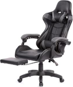 Sedia da gaming con poggiapiedi - Sedia da ufficio racing - Comfortevole per lavorare - Design ergonomico - Altezza 83 cm - Colore: nero e grigio
