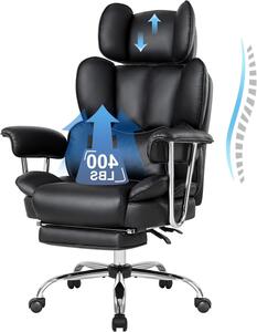 Sedia da ufficio ergonomica - Sedia da ufficio in pelle - Comfort per lavorare - Con poggiapiedi - Inclinazione regolabile da 90 a 135 gradi - Colore nero