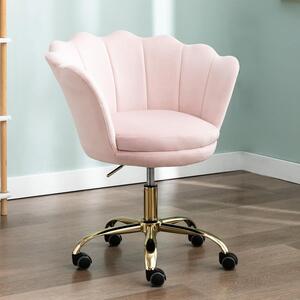 Sedia da ufficio in velluto - Sedia girevole con ruote - Ideale per lavorare comodamente - Schienale a forma di fiore - 70 cm - Rosa chiaro