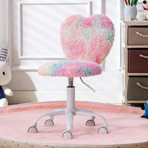 Sedia da scrivania per bambini - Sedia per lo studio - Comfortevole per studiare - Rivestimento morbido effetto pelliccia - 48 x 48 x 80 cm - Rosa