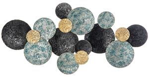 HOMCOM Decorazione Murale in Metallo 3D, Wall Art a Cerchi 133x66cm, Blu, Nero e Oro|Aosom