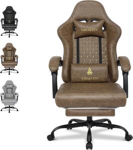 Sedia da gaming ergonomica - Sedia da ufficio confortevole - Ideale per lunghe sessioni - Supporto lombare regolabile - Massimo 150 kg - Marrone