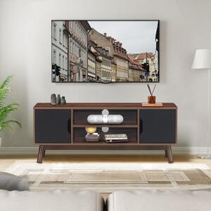 Costway Mobile rustico industriale per TV fino a 50”, Tavolino di legno con ripiano aperto 2 armadietti Marrone scuro