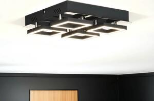 Plafoniera LED 25 cm di larghezza nero cromo quadrato bianco neutro 4200 K 1200 lm