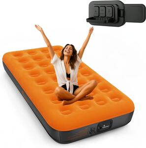 Materasso gonfiabile per una persona - Ideale per il campeggio - Offre un sonno confortevole - Dotato di pompa USB integrata - Dimensioni: 190x99x22 cm - Colore: arancione