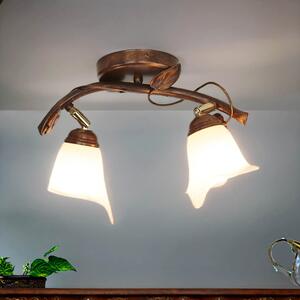 Plafoniera Shabby marrone antico vetro metallo floreale elegante LOELLA lampada da soggiorno soffitto