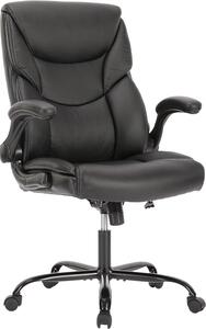 Sedia da ufficio in pelle - Sedia da lavoro confortevole - Ideale per l'ufficio domestico - Braccioli regolabili - Altezza 44 pollici - Colore nero