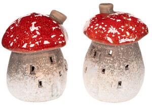 Pilzhaus: Lanterne decorativa a forma di fungo in Vetroceramica, ideale per decorazioni autunnali, confezione da 2 pezzi