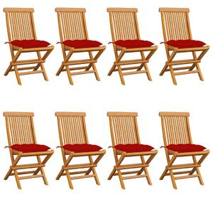 Sedie da Giardino con Cuscini Rossi 8 pz in Massello di Teak