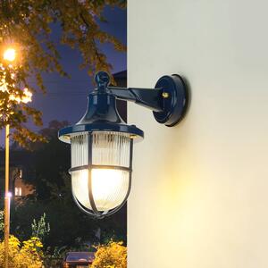 Lampada da parete per esterni blu IP64 E27 vetro vero ottone applique marittima cortile terrazzo SANTORIN