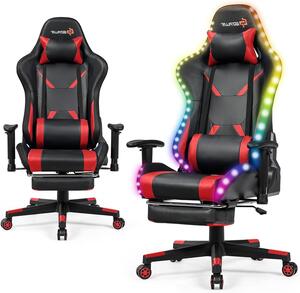 Sedia da gaming - Sedia da ufficio - Sedia per computer - Seduta confortevole - Con illuminazione a LED - 70 x 70 x 126-136 cm - Rossa