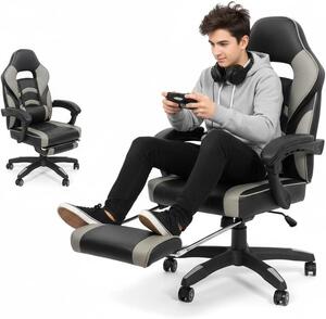 Sedia ergonomica - Sedia da ufficio - Seduta confortevole - Con poggiapiedi - Taglia XL - Grigia