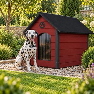 Cuccia per cani QLS, dimensioni XL (104x74 cm), isolata, in legno, per uso esterno, colore rosso-antracite, modello 9066