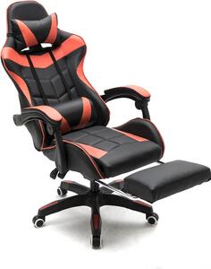 Sedia da ufficio con poggiapiedi - Sedia da corsa - Seduta confortevole - Schienale regolabile - Altezza 84 cm - Colore rosso e nero