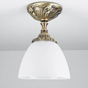 Lampada da soffitto paralume in vetro bianco motivo ottone vero bronzato E14 40W fatto a mano plafoniera corridoio soggiorno