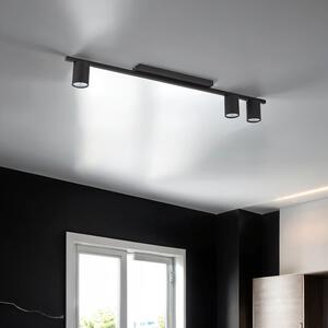 Plafoniera in metallo nero lunga 80 cm in metallo piatto a 3 luci GU10