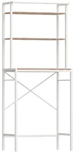 HOMCOM Scaffale per Lavatrice con 3 Ripiani, Mobile per Lavatrice e Asciugatrice con Asta per Appendere, Marrone e Bianco | Aosom Italy