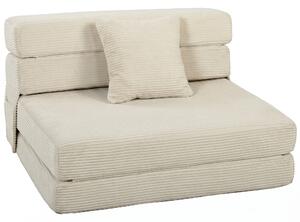 HOMCOM Divano Letto Pieghevole 2 in 1, Poltrona Singola Convertibile in Velluto a Coste con Cuscino e Tasche Laterali, Crema | Aosom Italy