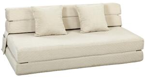 HOMCOM Divano Letto Pieghevole 2 in 1, Poltrona a 2 Posti Convertibile in Velluto a Coste con Cuscino e Tasche Laterali, Crema | Aosom Italy