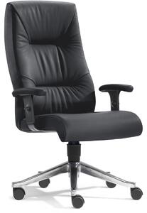 Poltrona da ufficio ergonomica Turbo-XXL fino a 200 kg, in vera pelle nera con braccioli