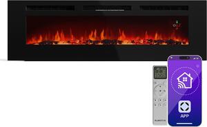 Klarstein Galeras Smart - Camino Elettrico da Parete, 1800W, Fiamma LED Realistica, Controllo con App & Telecomando, Colori & Luminosità Regolabili, Protezione dal Surriscaldamento
