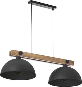 Lampada a sospensione naturale nera a 2 luci in legno metallo E27 rustico soggiorno
