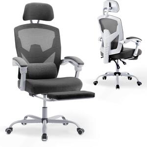 Sedia da ufficio ergonomica - Sedia confortevole - Ideale per lavorare da casa e rilassarsi - Supporto lombare regolabile - Peso massimo: 110 kg - Grigia