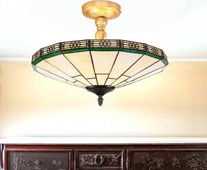 Plafoniera stile Tiffany "New York" ottone crema verde metallo vetro 2 luci salotto lampada corridoio