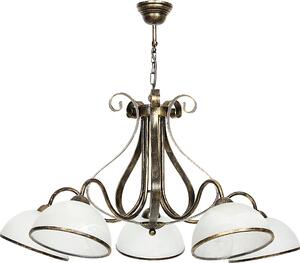 Lampada a sospensioneLampada a sospensione "Antica" in ottone, vetro bianco, metallo a 5 luci, tavolo da pranzo, soggiorno